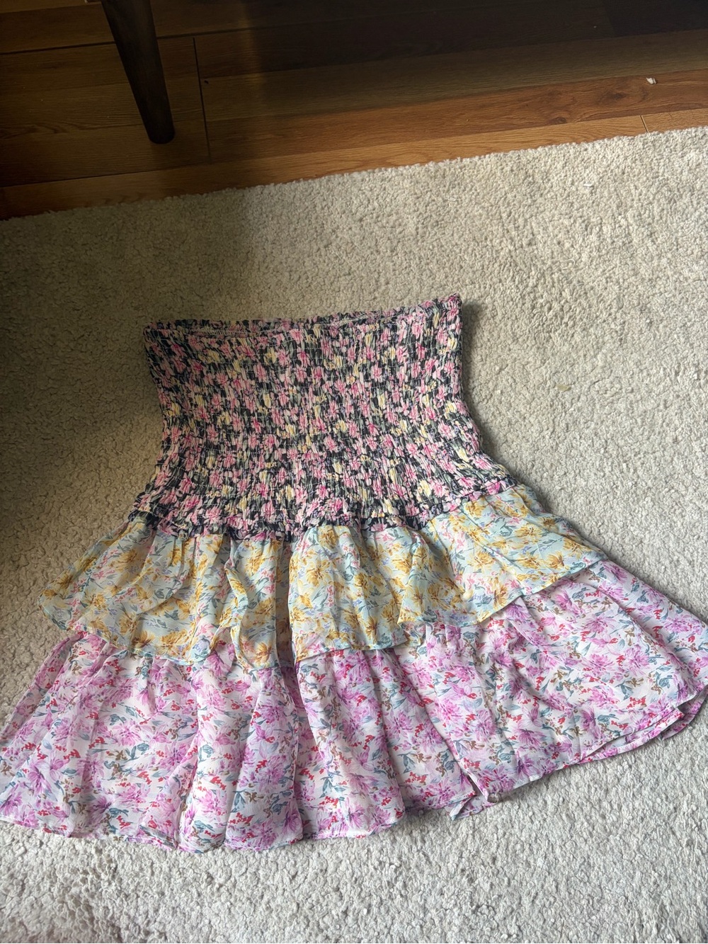 Allison New York Floral Smocked Skirt in Yellow & Pink